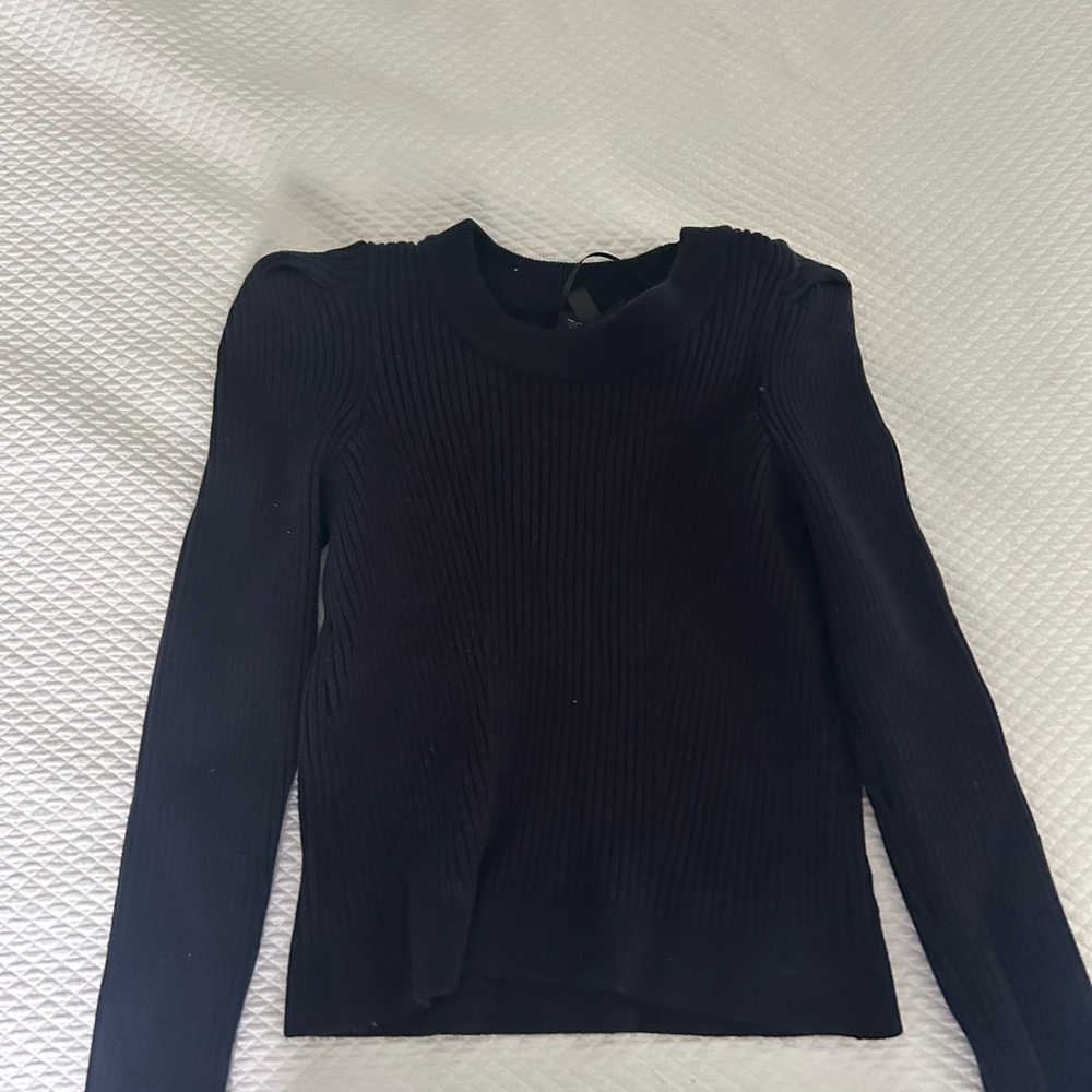 Elegant Navy Ribbed Women's Sweater Top